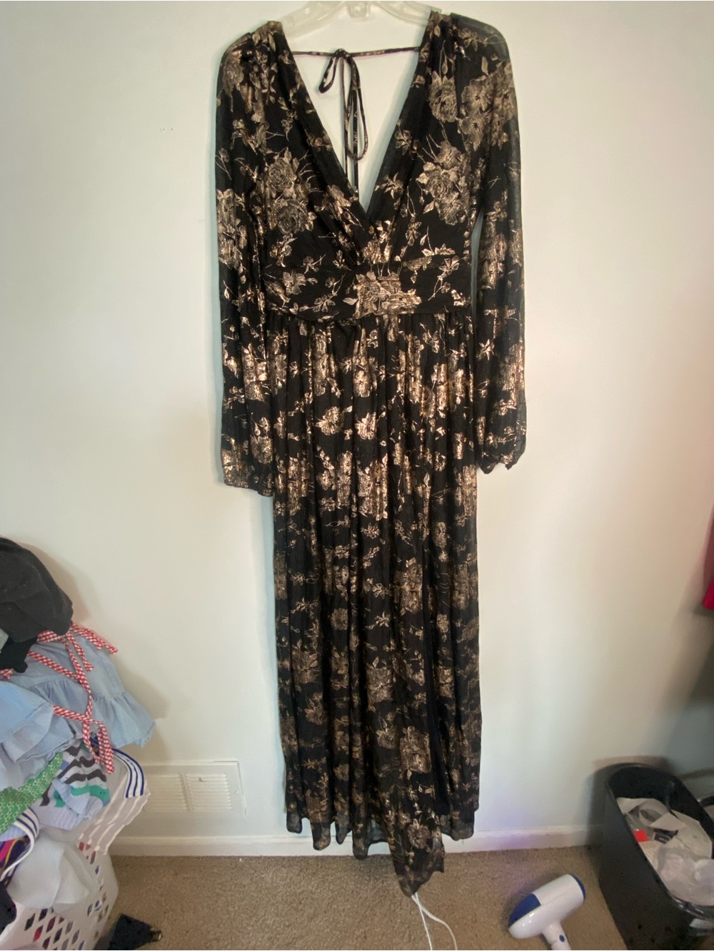 Baltic Born Black with Gold Floral V-Neck Maxi Dress